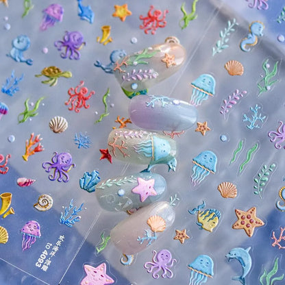 Summer Ocean Life Nail Art Stickers Adhesive Marine Starfish Embossed Sticker Decals to4091
