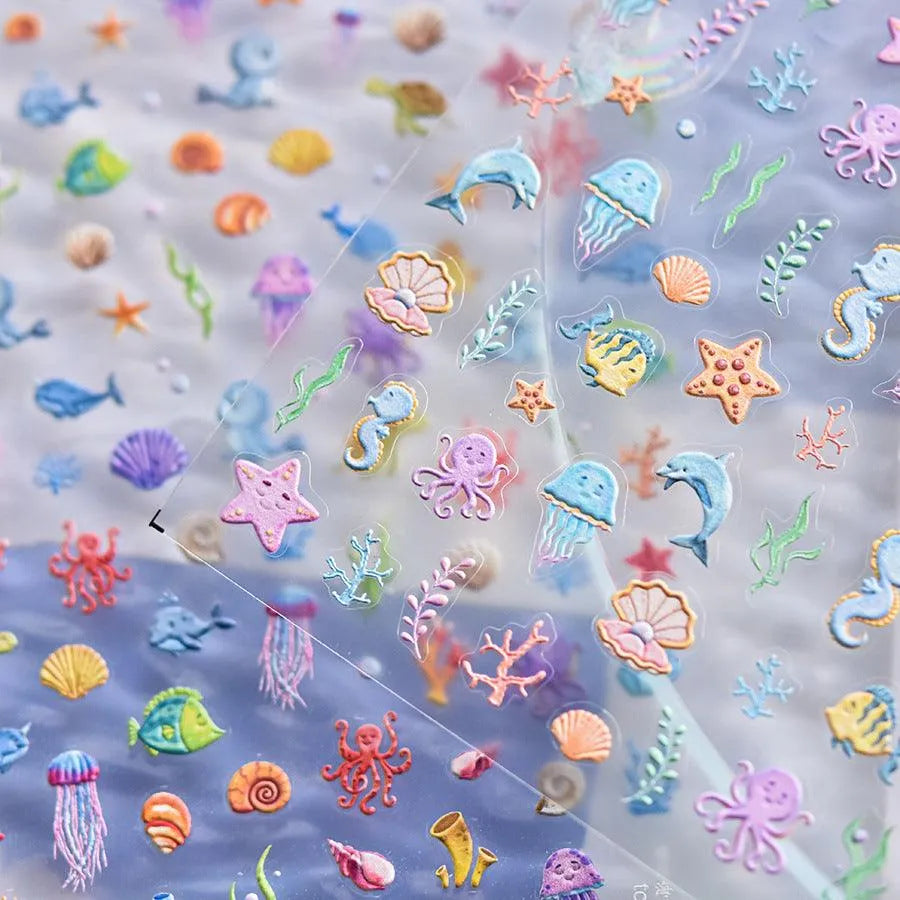 Summer Ocean Life Nail Art Stickers Adhesive Marine Starfish Embossed Sticker Decals to4091