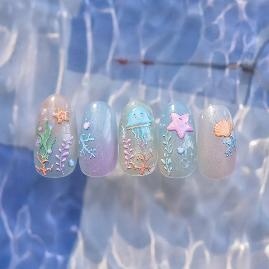 Summer Ocean Life Nail Art Stickers Adhesive Marine Starfish Embossed Sticker Decals to4091