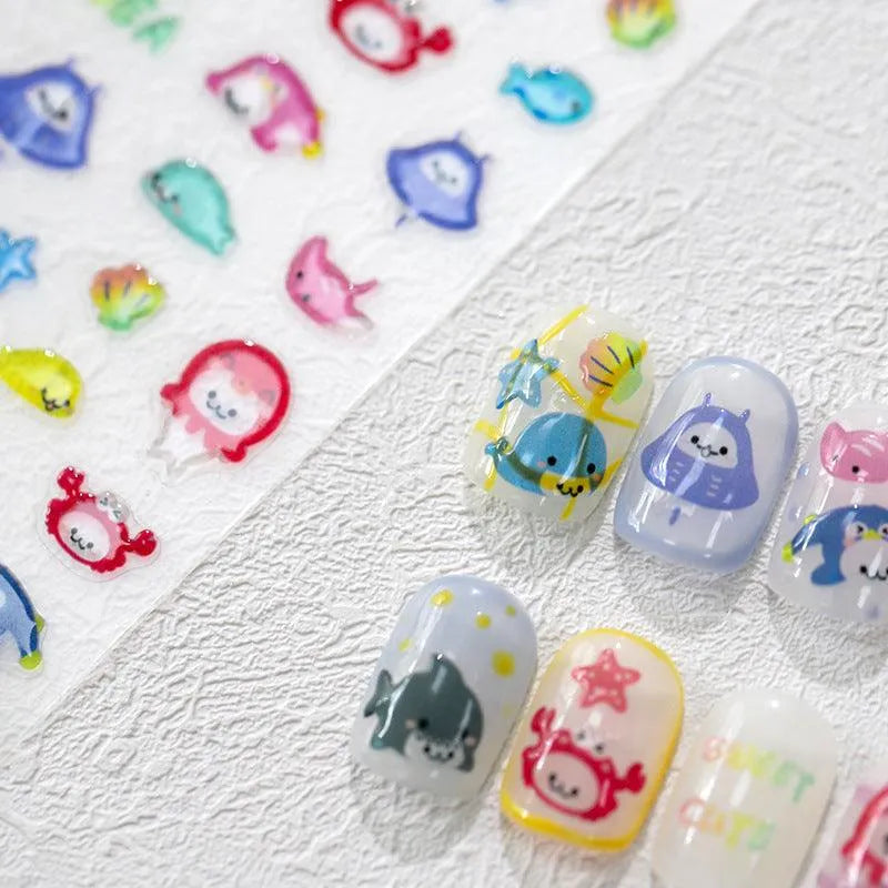 Summer Sea Life Nail Art Stickers Adhesive Slider Embossed Jellyfish Sticker Decals M189