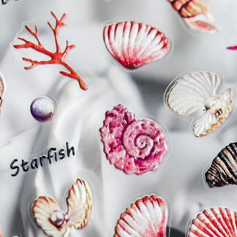  Summer Sea Life Nail Art Stickers Starfish Shell Embossed Sticker Decals TS667
