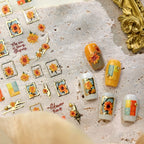 Sunflower & Gold Frame Nail Decals - Fall Floral Nail Stickers TL408