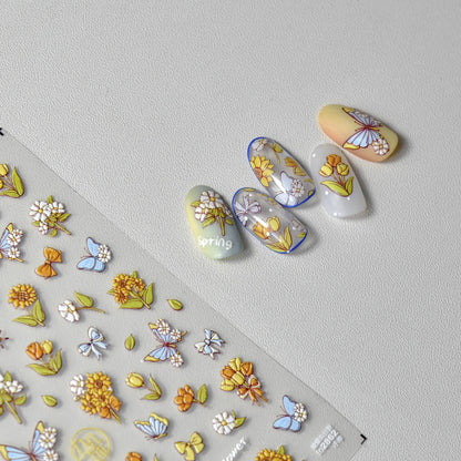 Sunflower Nail Art Stickers Adhesive Embossed Butterfly Sticker Decals to2862