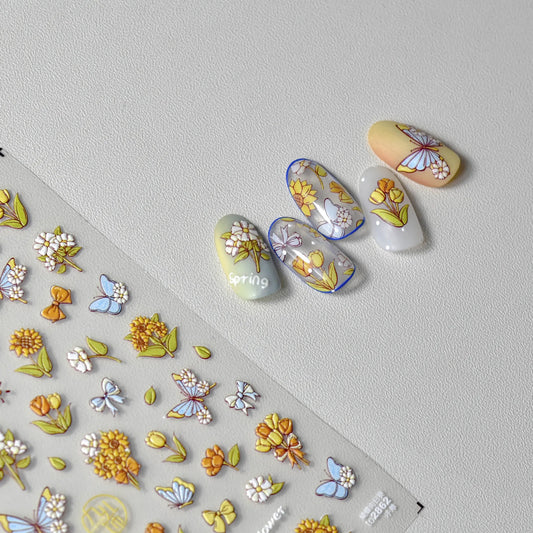 Sunflower Nail Art Stickers Adhesive Embossed Butterfly Sticker Decals to2862