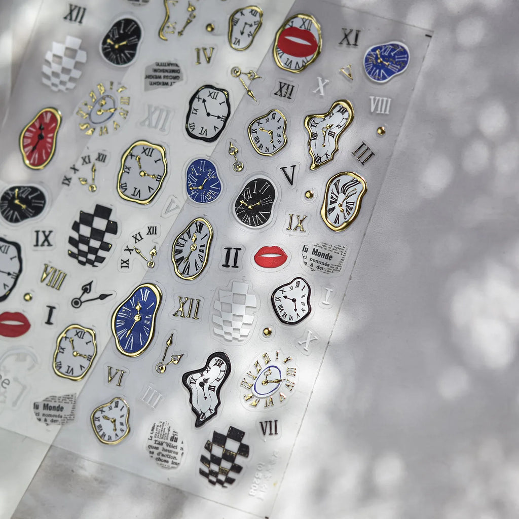 Surrealist Dream 5D Nail Stickers | Abstract Clock & Checkerboard Art 
