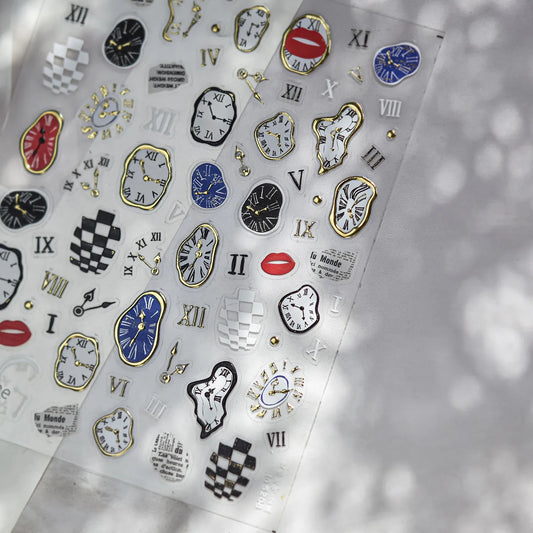 Surrealist Dream 5D Nail Stickers | Abstract Clock & Checkerboard Art