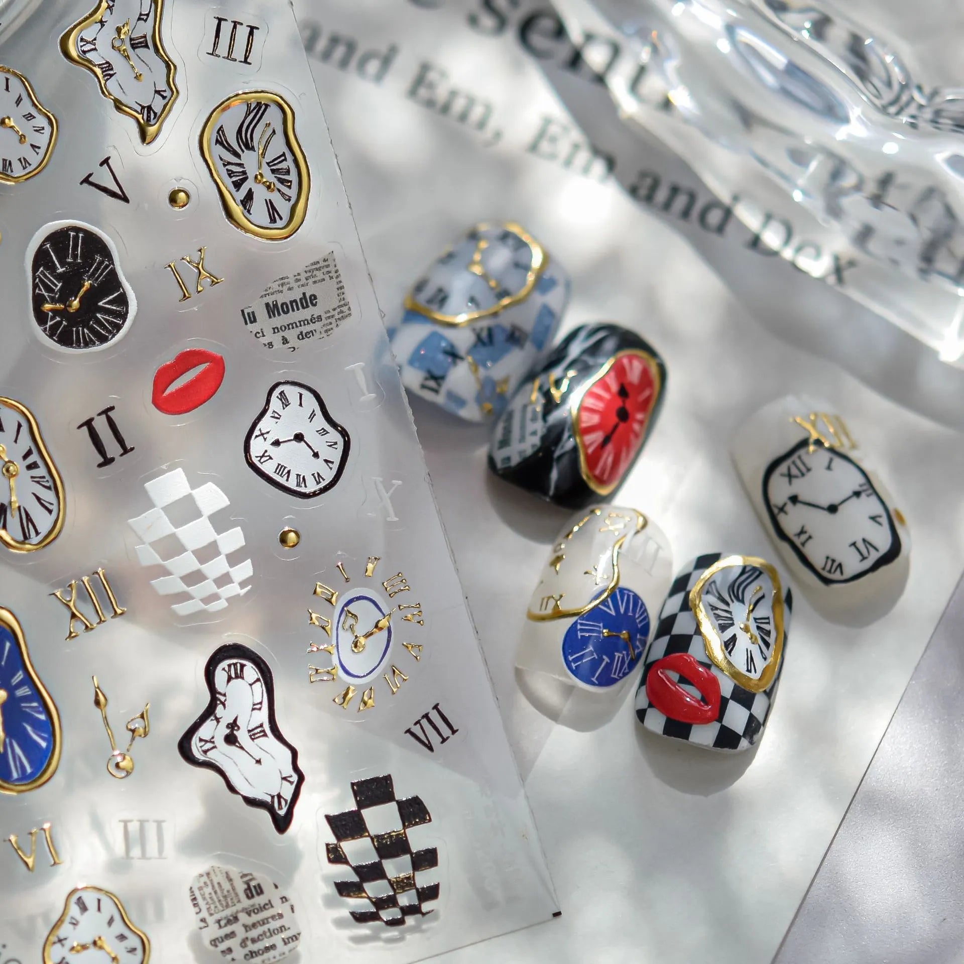 Surrealist Dream 5D Nail Stickers | Abstract Clock & Checkerboard Art 