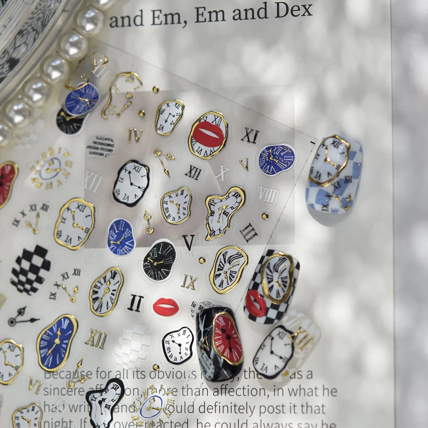 Surrealist Dream 5D Nail Stickers | Abstract Clock & Checkerboard Art 