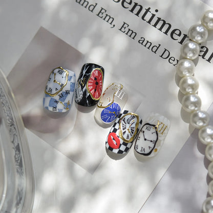 Surrealist Dream 5D Nail Stickers | Abstract Clock & Checkerboard Art