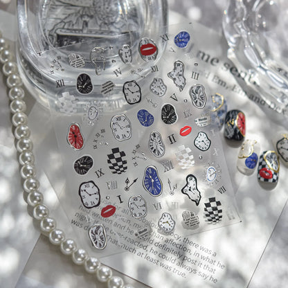 Surrealist Dream 5D Nail Stickers | Abstract Clock & Checkerboard Art