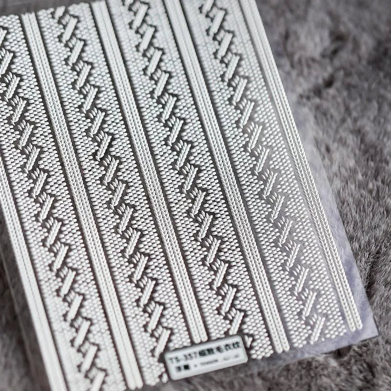 Sweater Knitting Pattern Nail Art Stickers Adhesive Embossed Sticker Decals TS357