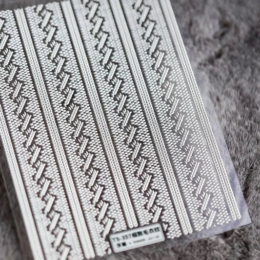 Sweater Knitting Pattern Nail Art Stickers Adhesive Embossed Sticker Decals TS357