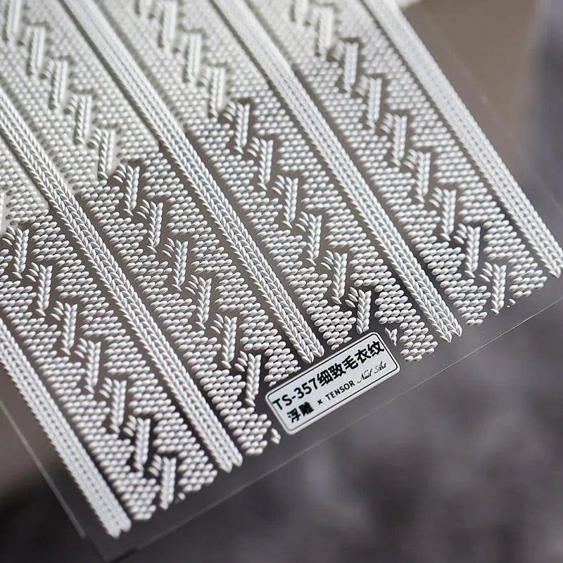 Sweater Knitting Pattern Nail Art Stickers Adhesive Embossed Sticker Decals TS357