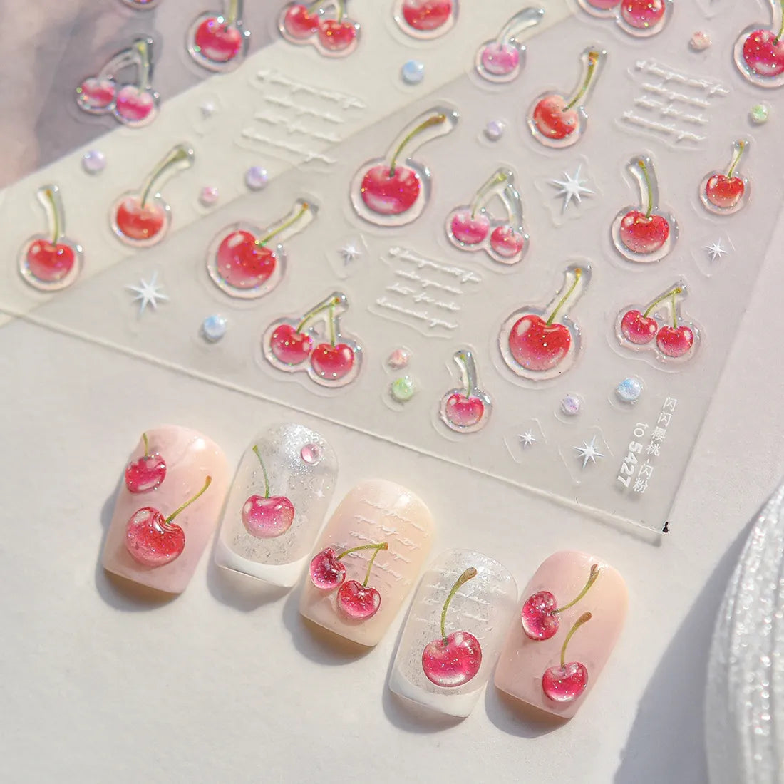 Sweet Cherry Nail Stickers - Winter Fruit Decals to5427