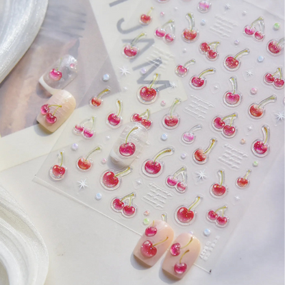 Sweet Cherry Nail Stickers - Winter Fruit Decals to5427