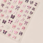 Sweet Lace Bow Nail Art Stickers Pink & Purple Bow 3D Stickers with Pearl Accents to3697