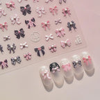 Sweet Lace Bow Nail Art Stickers Pink & Purple Bow 3D Stickers with Pearl Accents to3697