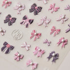 Sweet Lace Bow Nail Art Stickers Pink & Purple Bow 3D Stickers with Pearl Accents to3697