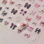 Sweet Lace Bow Nail Art Stickers Pink & Purple Bow 3D Stickers with Pearl Accents to3697