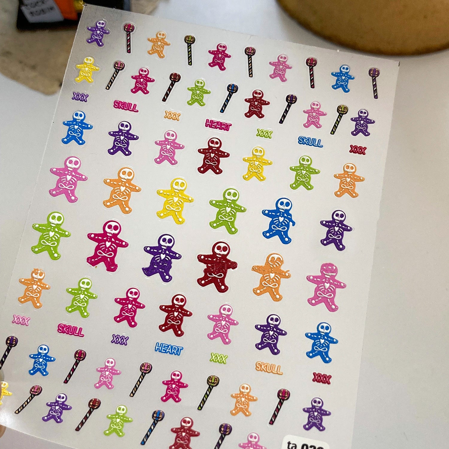 5D Spooky Skeleton Gingerbread Nail Stickers | Cute Goth Halloween Decals