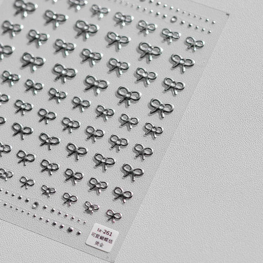 Bow With Rhinestone Pearl Nail Art Stickers Adhesive Embossed Sticker Decals TA261 silver