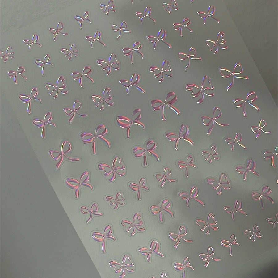 Shell Light Mini Bow Nail Art Stickers Adhesive Embossed Black Bow Ties Sticker Decals TA271 Laser Pink