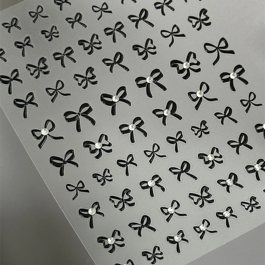 Candy Color Bow Nail Art Stickers Colorful Bow Tie Adhesive Embossed Sticker Decals TA273