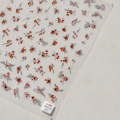 Love Red Bean Nail Art Stickers Adhesive Embossed Sticker Decals with Rhinestones TA285