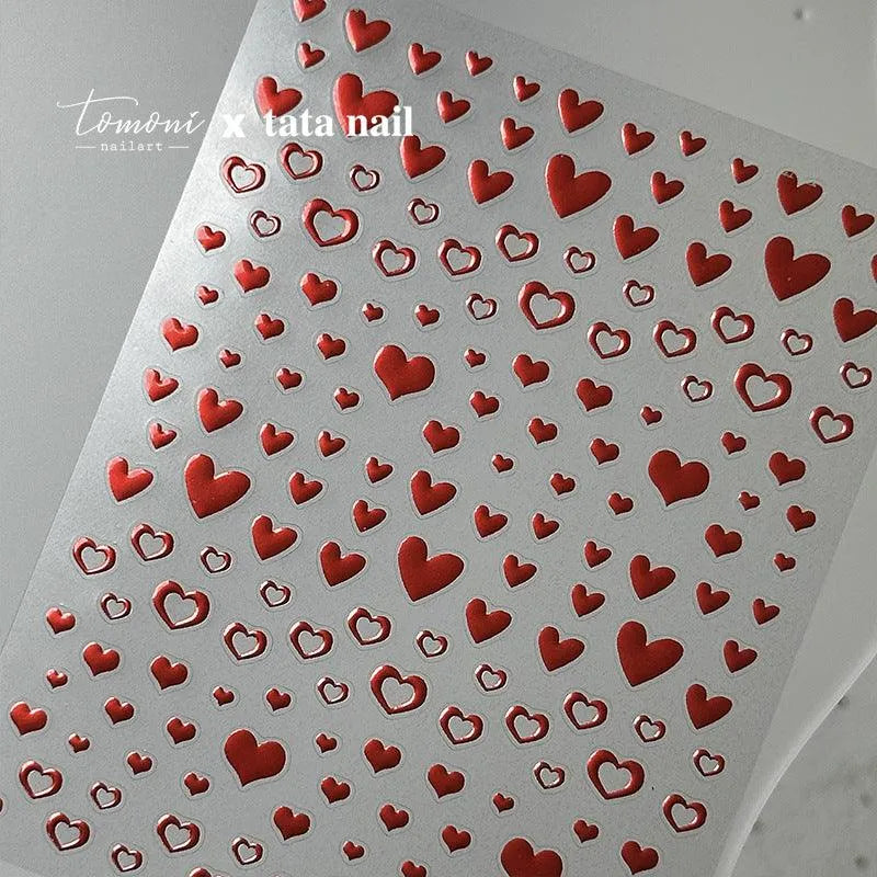 Red Heart Nail Art Stickers Metal Effect Love Hearts Adhesive Embossed Sticker Decals TA287