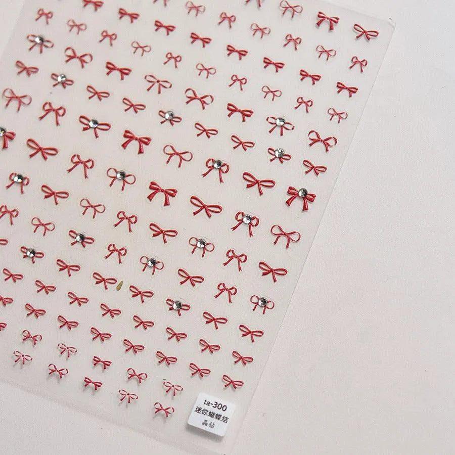Bows Nail Art Stickers Bow Tie With Rhinestone Adhesive Embossed Sticker Decals TA300