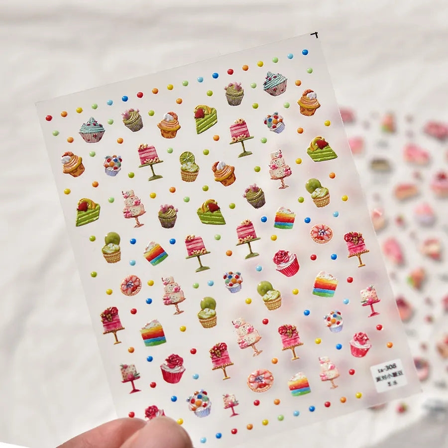Cupcake Nail Art Stickers Adhesive Embossed Dessert Sticker Decals TA308