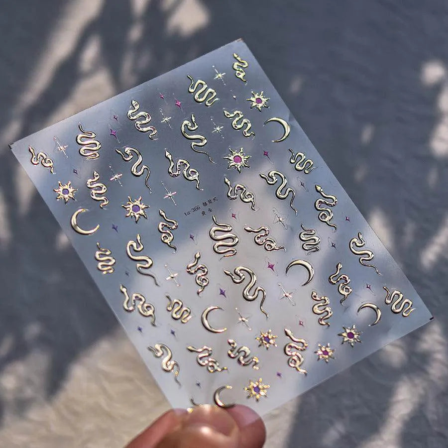 Gold Snake Nail Art Stickers Adhesive Embossed Metal Silver Snake Sticker Decals TA366 Gold