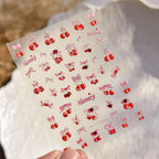 Red Bow Nail Art Stickers Sweet Cherry Adhesive Embossed Sticker Decals TA382