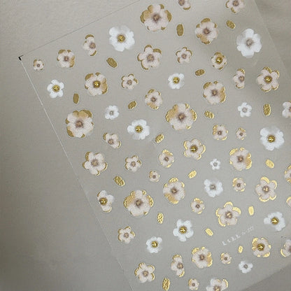 Vintage Floral Nail Stickers with Gold Glitter & Pearl Accents 