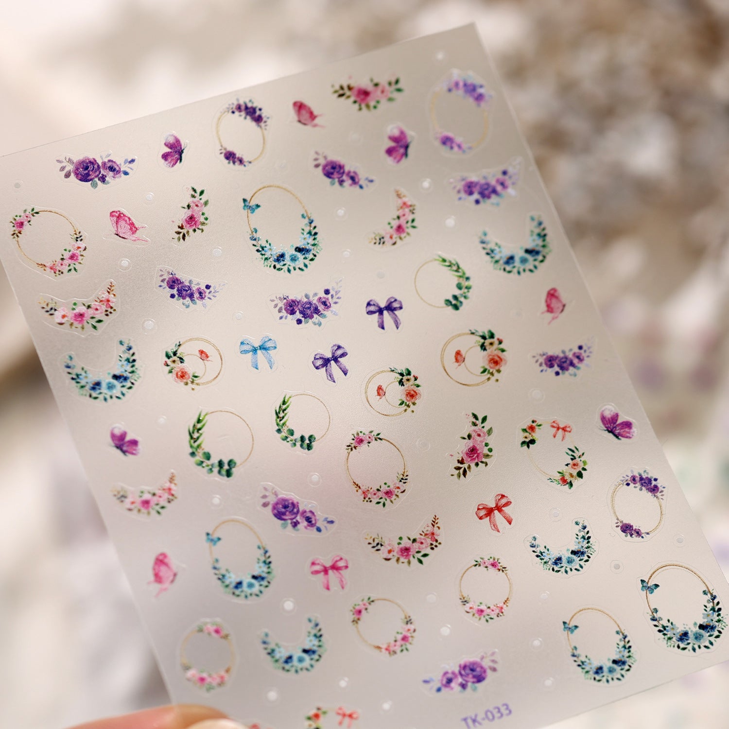 Romantic Floral Wreath & Bow Nail Art Stickers TK033