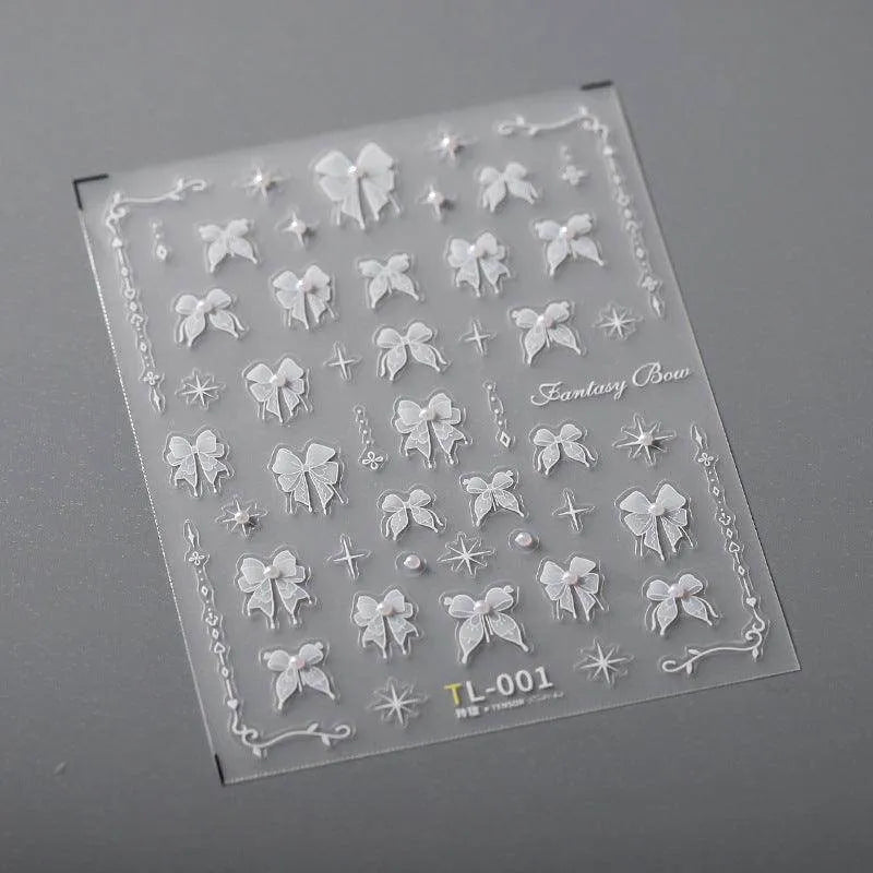 White Bow Floral Nail Art Stickers Adhesive Rose Flower Vines Sticker Decals TL001