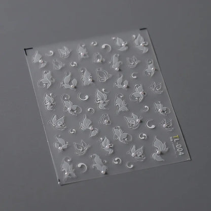 White Leaf Vines Nail Art Stickers With Pearls Vintage Floral Adhesive Sticker Decals TL004
