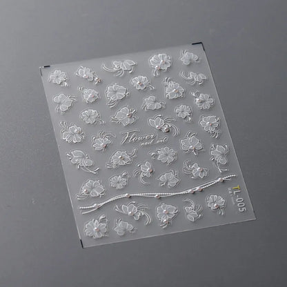 White Leaf Vines Nail Art Stickers With Pearls Vintage Floral Adhesive Sticker Decals TL015