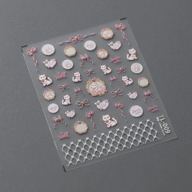 White Bow Floral Nail Art Stickers Adhesive Rose Flower Vines Sticker Decals TL009