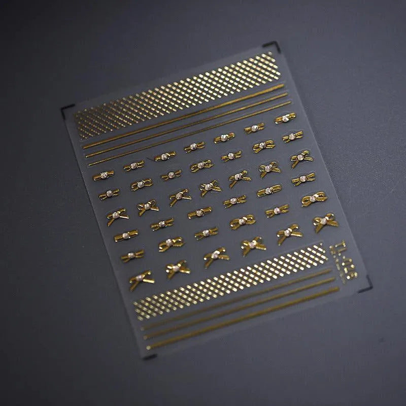 Bow Nail Art Stickers Adhesive Sliders Gold Silver Bows Sticker Decals TL026