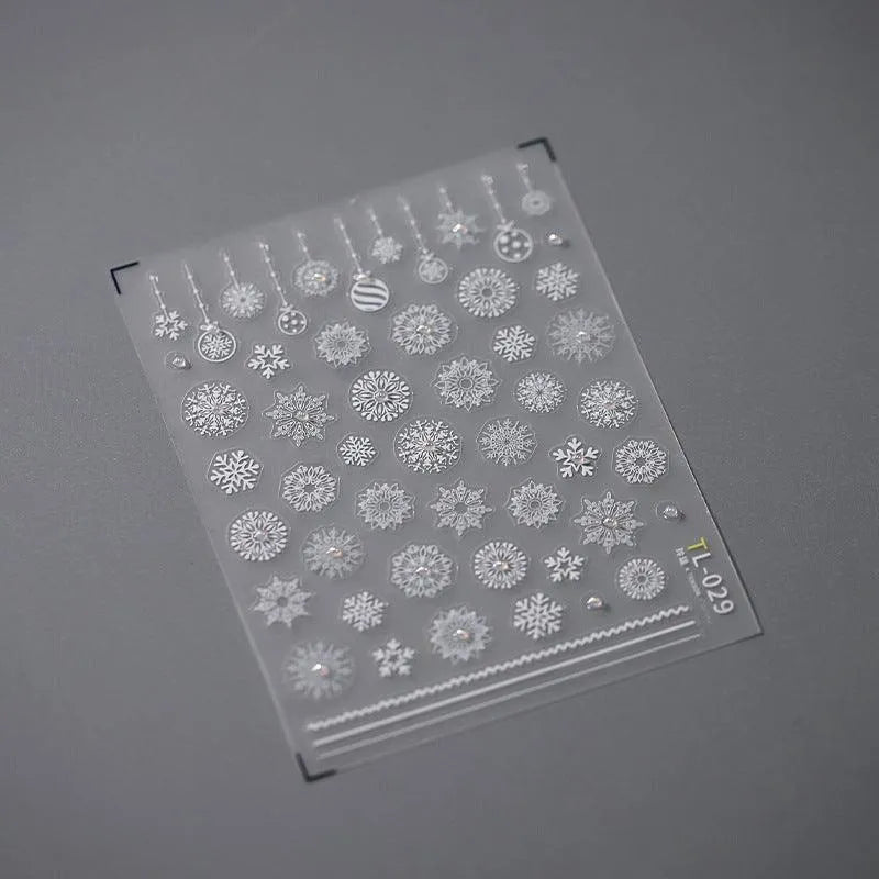 Winter Nail Art Stickers Adhesive Embossed Christmas Snowflake with Pearls Nail Decals TL029