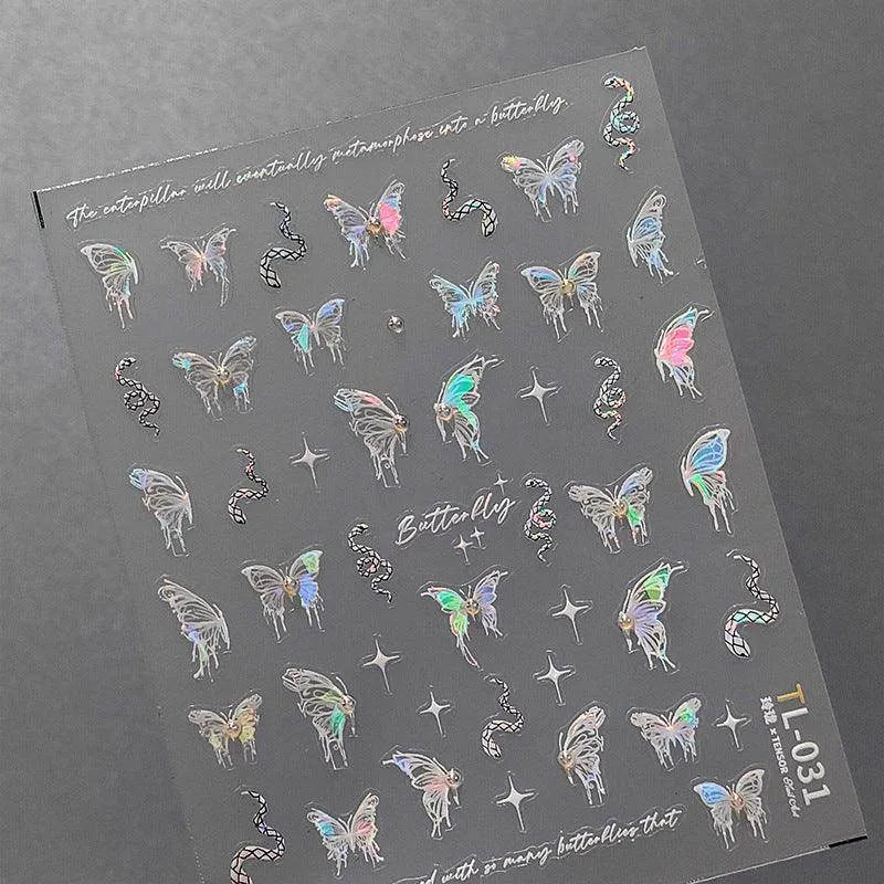 Nail Art Stickers Adhesive Embossed Shell Color Butterfly Wings Sticker Decals TL031
