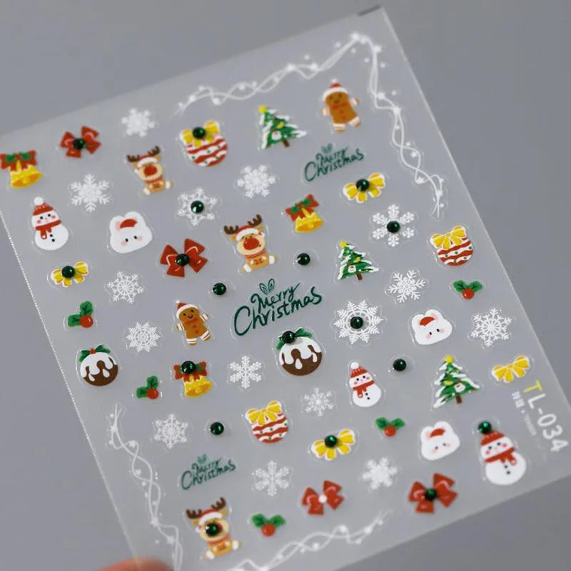 Christmas Nail Art Stickers Adhesive Xmas Snowflake Sticker Decals TL034 flat