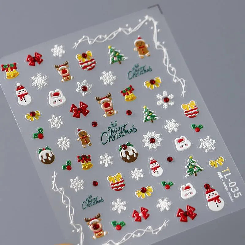 Christmas Nail Art Stickers Adhesive Xmas Snowflake Sticker Decals TL035 embossed
