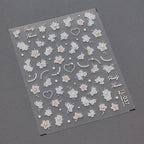 Floral Nail Art Stickers Adhesive Embossed White Flowers with Pearls Sticker Decals TL037
