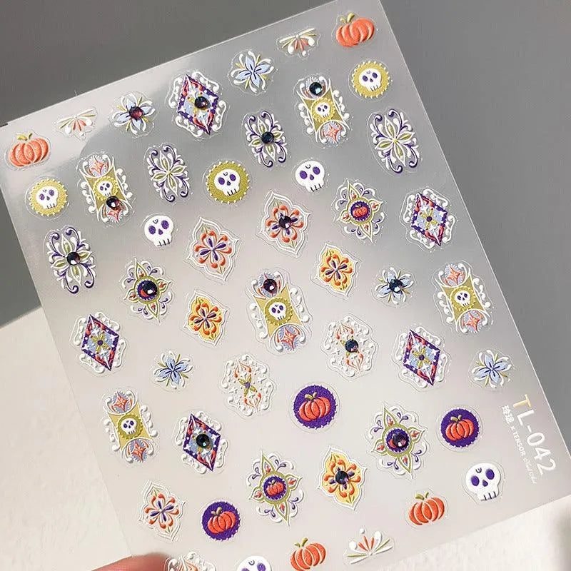 Colorful Nail Art Stickers Adhesive Sliders Bohemia Pattern Embossed Sticker Decals TL042