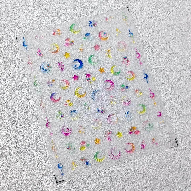 Gradient Moon Nail Art Stickers Adhesive Sliders Jelly Star Embossed Sticker Decals TL043