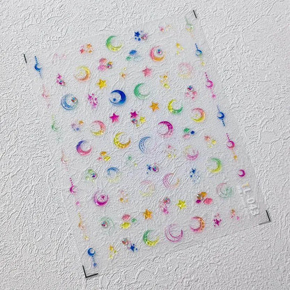 Gradient Moon Nail Art Stickers Adhesive Sliders Jelly Star Embossed Sticker Decals TL043