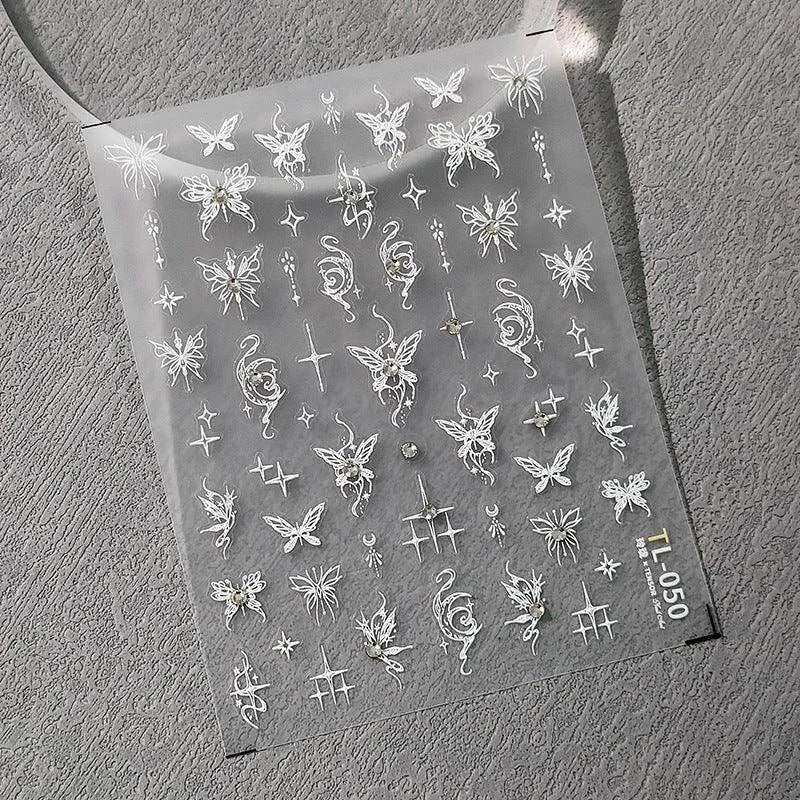 Butterfly Nail Art Stickers Adhesive Slider Butterfly With Rhinestone Sticker Decals TL050