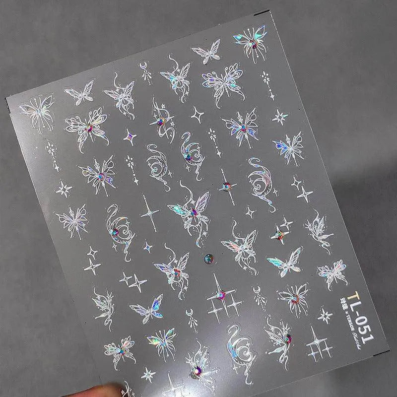 Butterfly Nail Art Stickers Adhesive Slider Butterfly With Rhinestone Sticker Decals TL051